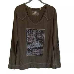 Vintage Y2K PANHANDLE SLIM Rodeo Long Sleeve Top Womens Size Large Embellished